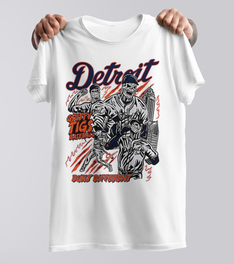 Detroit Gritty Tigs Baseball Built Different Skeleton T-Shirt