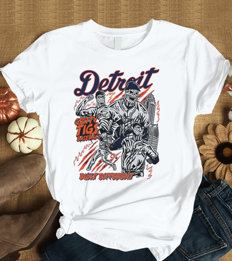 Detroit Gritty Tigs Baseball Built Different Skeleton T-Shirt