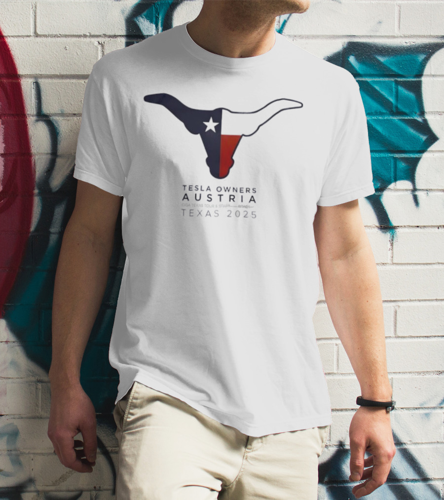 Tesla Owners Austria Texas 2025 Tour Longhorn Star Outline Logo T-Shirt