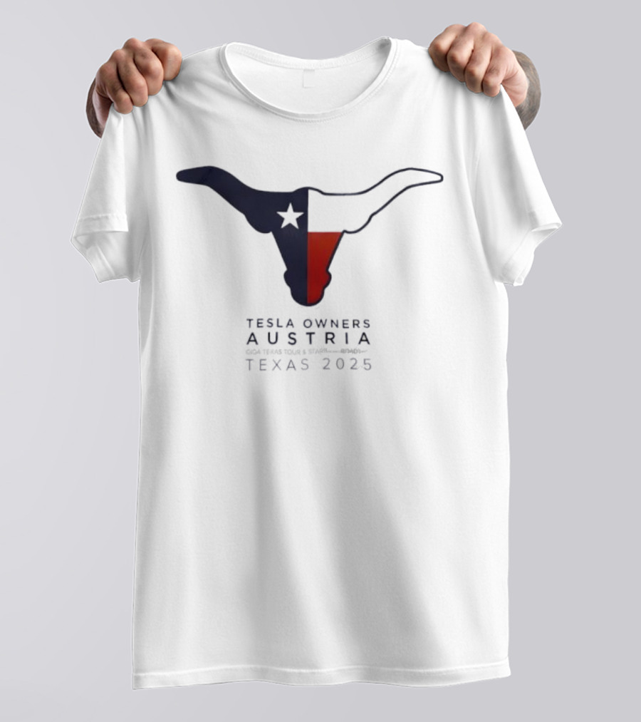 Tesla Owners Austria Texas 2025 Tour Longhorn Star Outline Logo T-Shirt