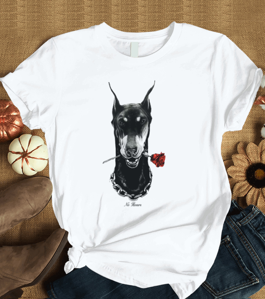 Doberman No Hours Red Rose Chain T-Shirt