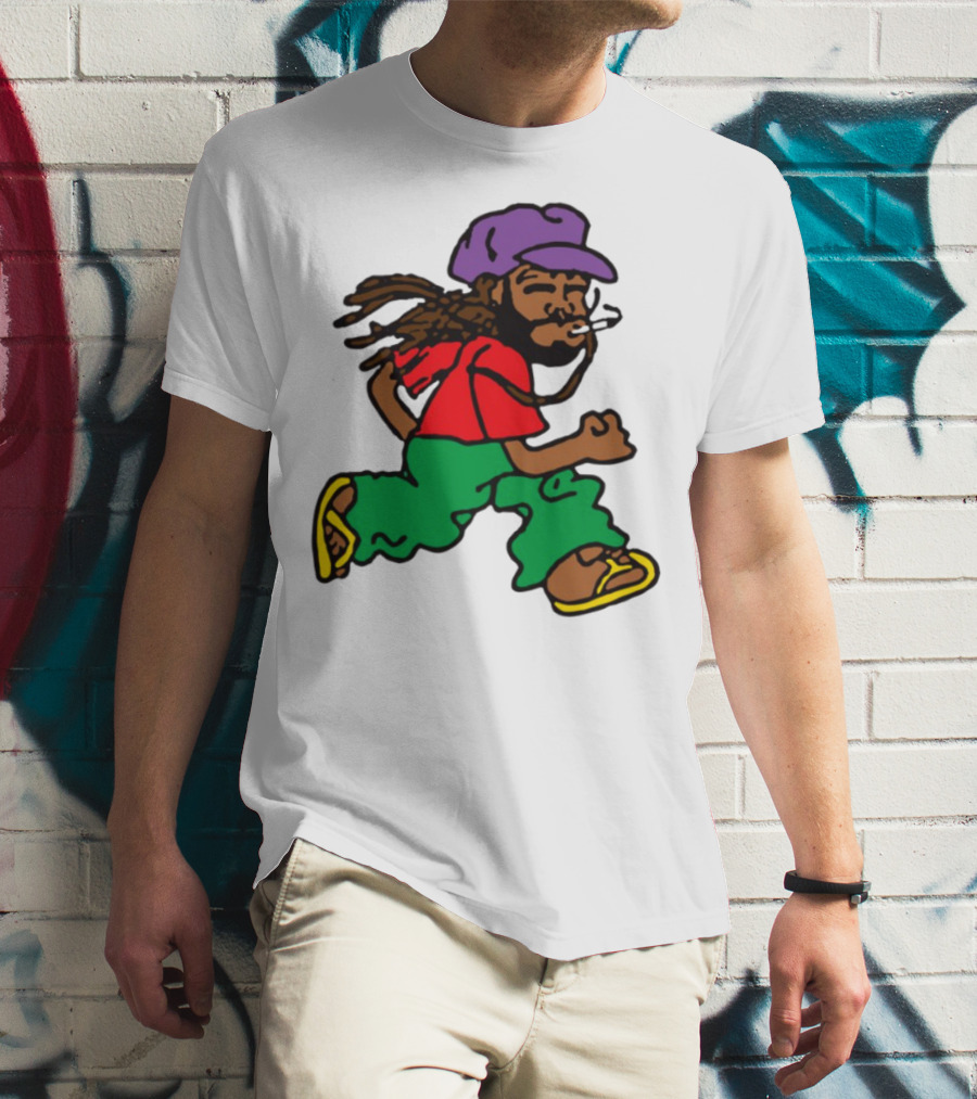 Amine Running Man Rastafarian Style Casual Character T-Shirt