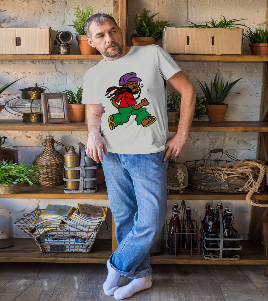 Amine Running Man Rastafarian Style Casual Character T-Shirt