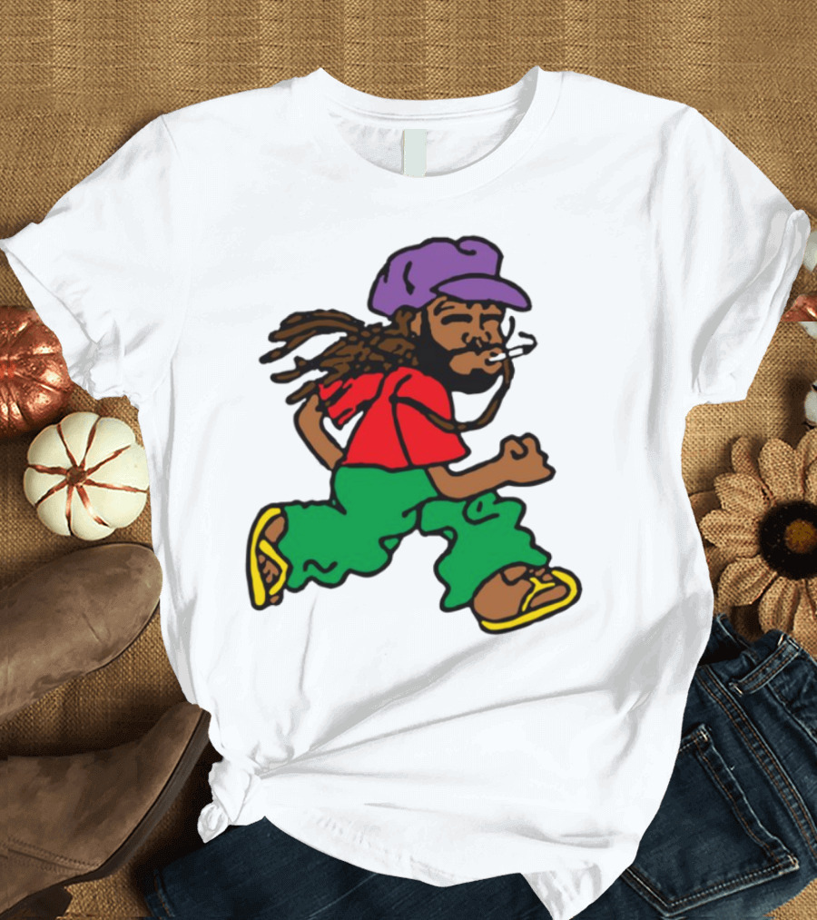 Amine Running Man Rastafarian Style Casual Character T-Shirt