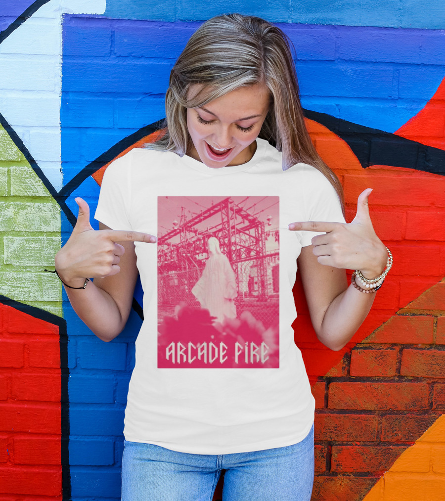 Arcade Fire Virgin Mary Statue Pink Power Station T-Shirt