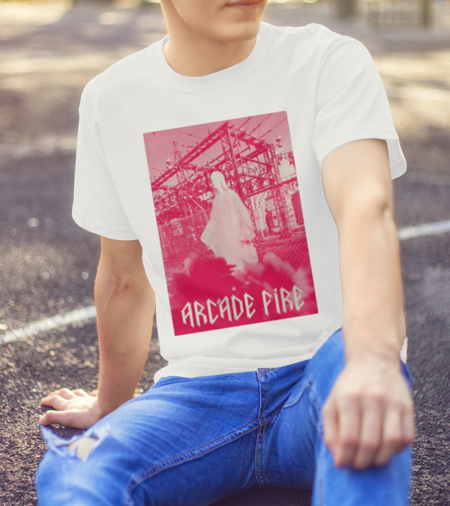Arcade Fire Virgin Mary Statue Pink Power Station T-Shirt