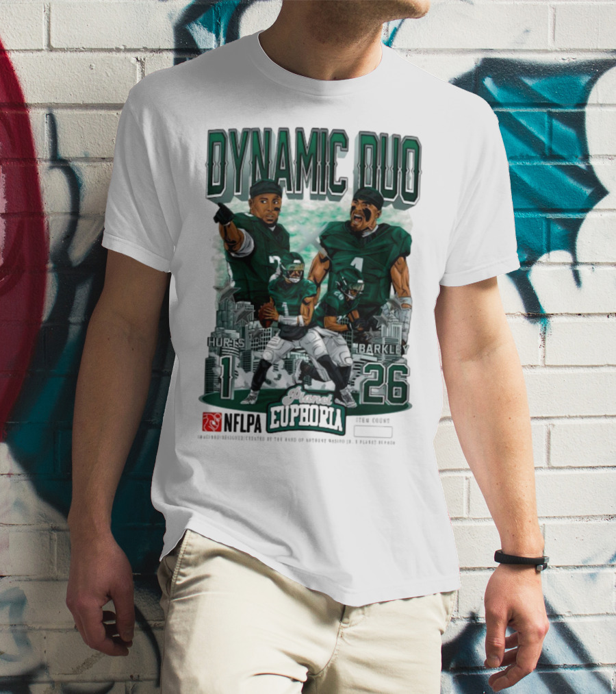 Jalen Hurts Saquon Barkley Dynamic Duo Philadelphia Eagles Planet Euphoria Neora 1 26 T-Shirt