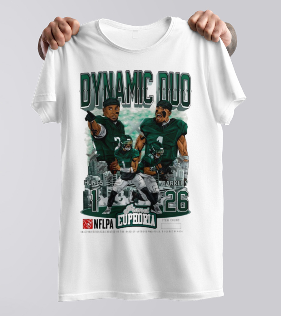 Jalen Hurts Saquon Barkley Dynamic Duo Philadelphia Eagles Planet Euphoria Neora 1 26 T-Shirt