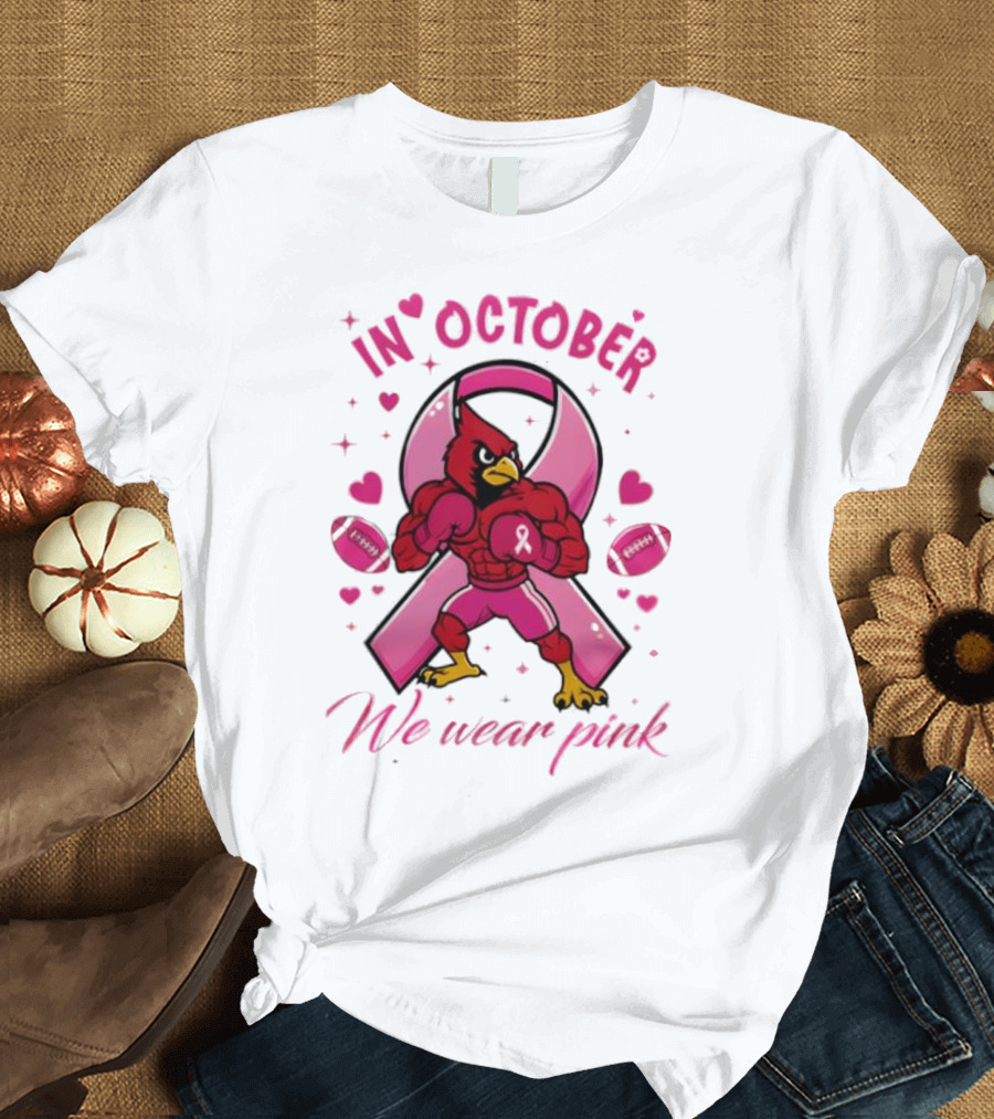 Louisville Cardinals In October We Wear Pink Tackle Cancer T-Shirt