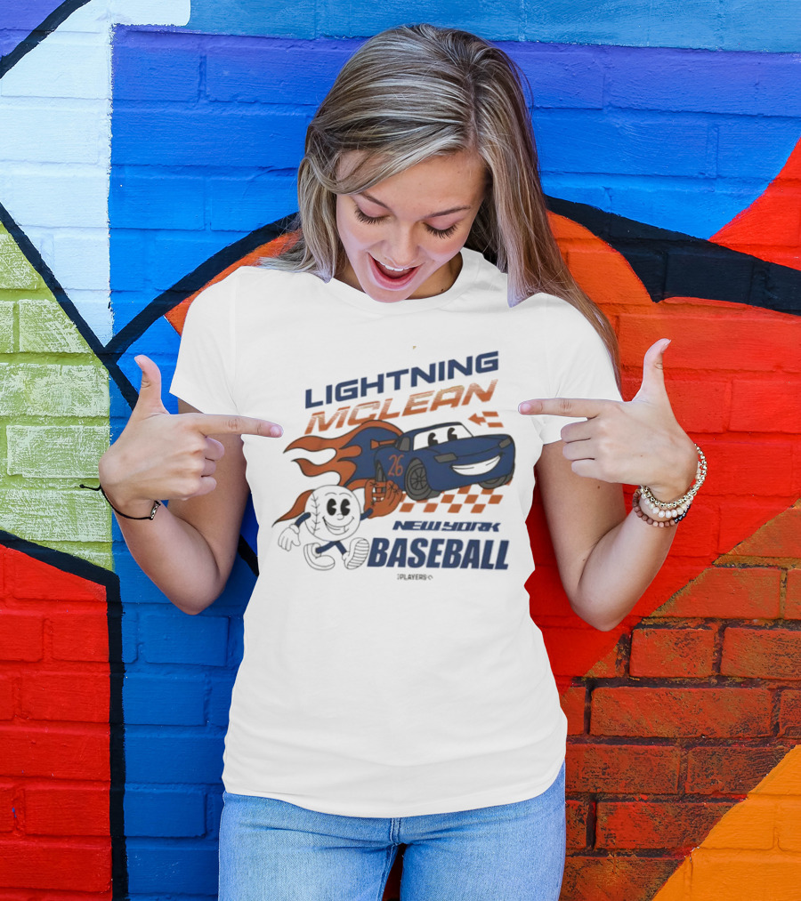 Lightning McLean New York Baseball 26 Cartoon Flame Racing T-Shirt