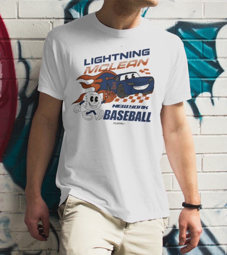 Lightning McLean New York Baseball 26 Cartoon Flame Racing T-Shirt