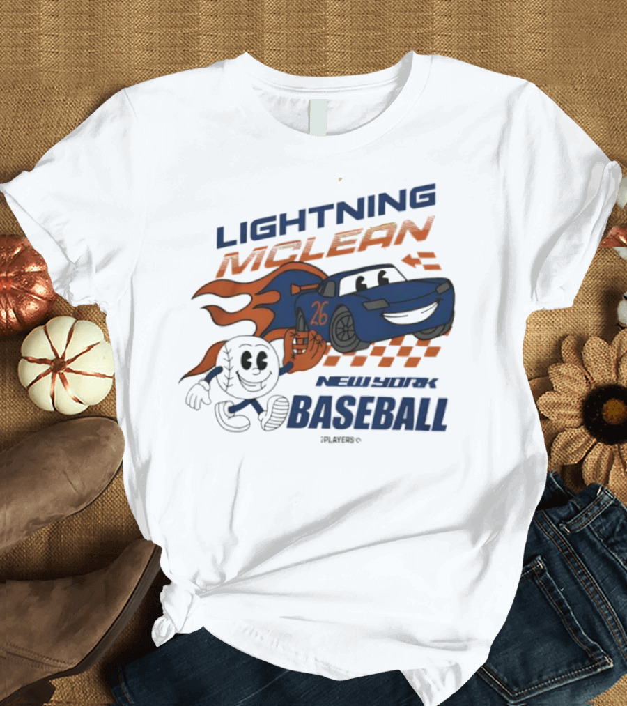 Lightning McLean New York Baseball 26 Cartoon Flame Racing T-Shirt