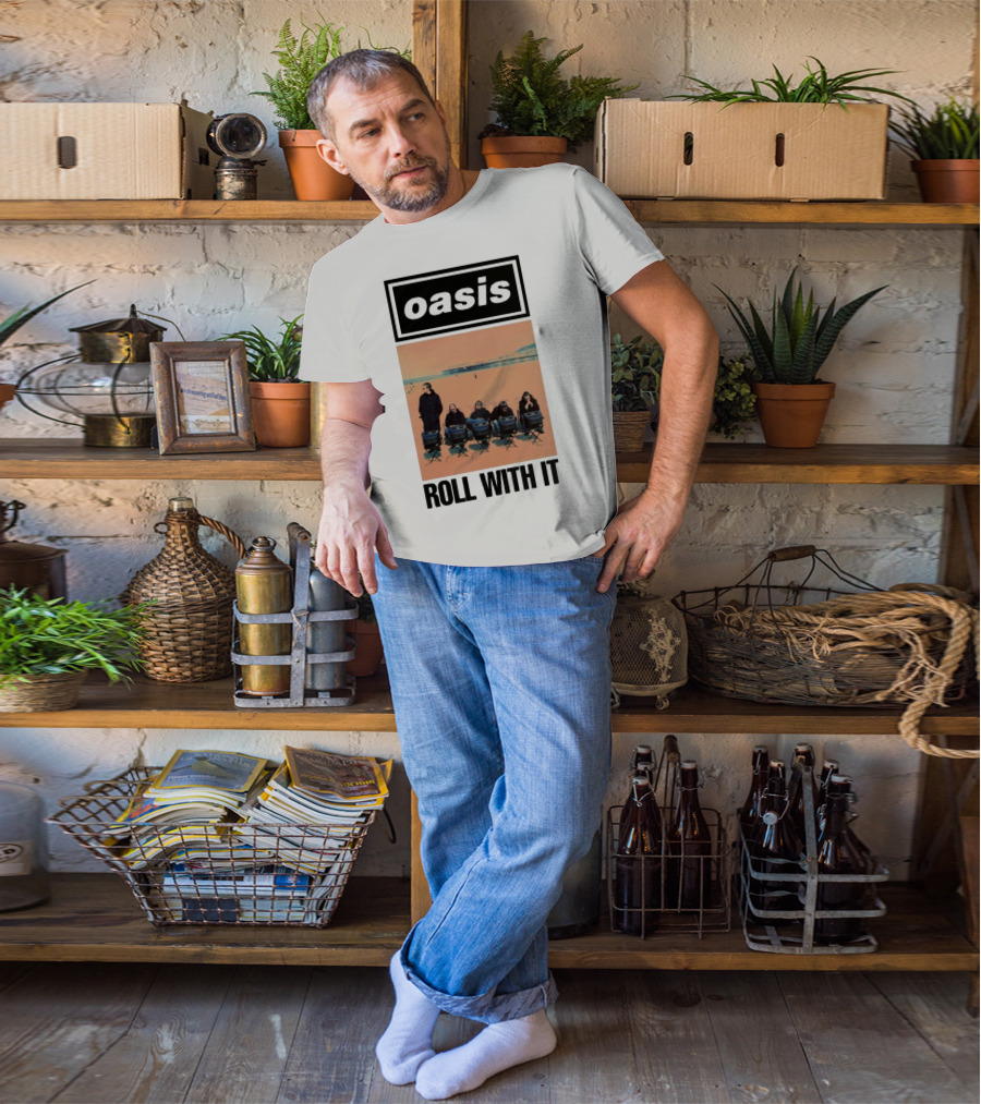 Oasis Roll With It Single Beach Scene Retro Style T-Shirt