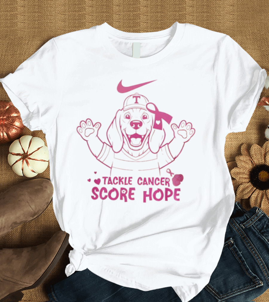 Nike Tackle Cancer Score Hope Pink Ribbon Dog Design Breast Cancer Awareness T-Shirt