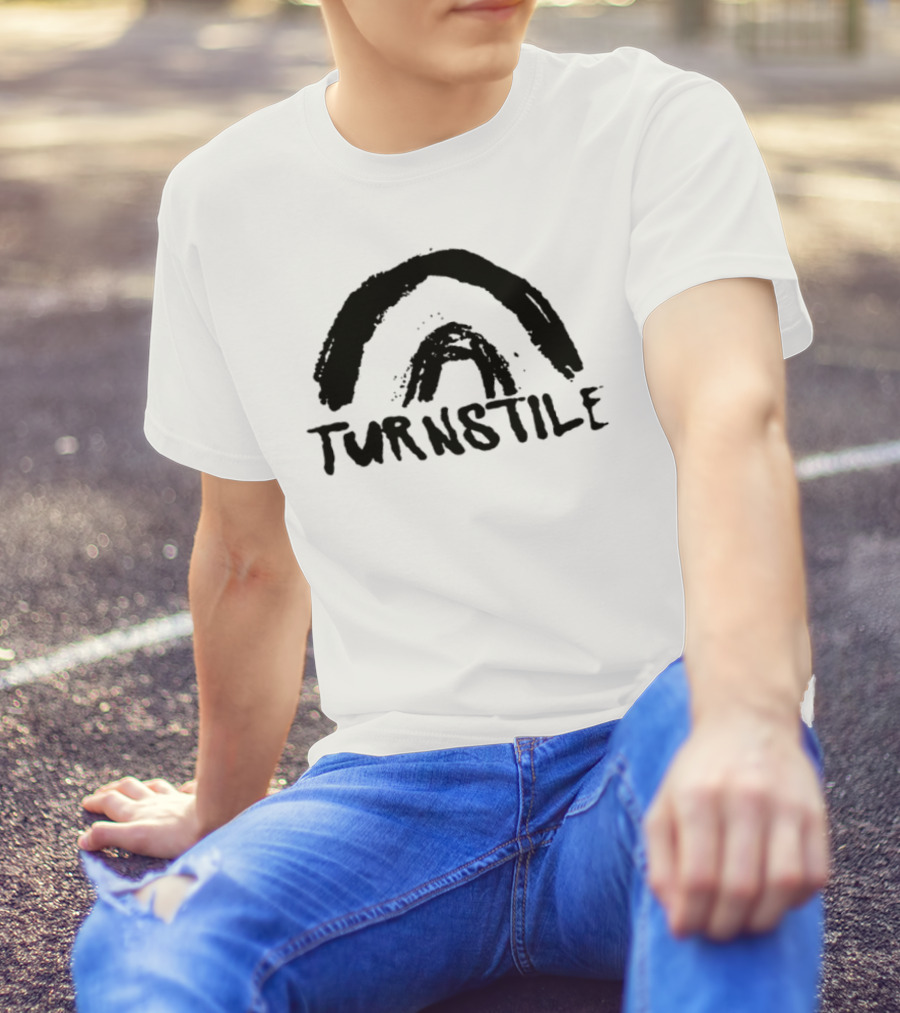 Turnstile Large Arial Double Rainbow Colorful Typography T-Shirt