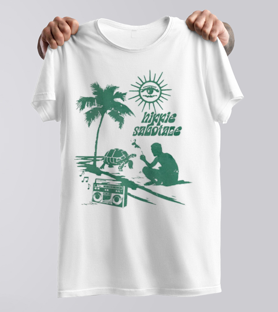 Hippie Sabotage 4-20 Island Sun Palm Turtle Boombox Peaceful Vibes T-Shirt