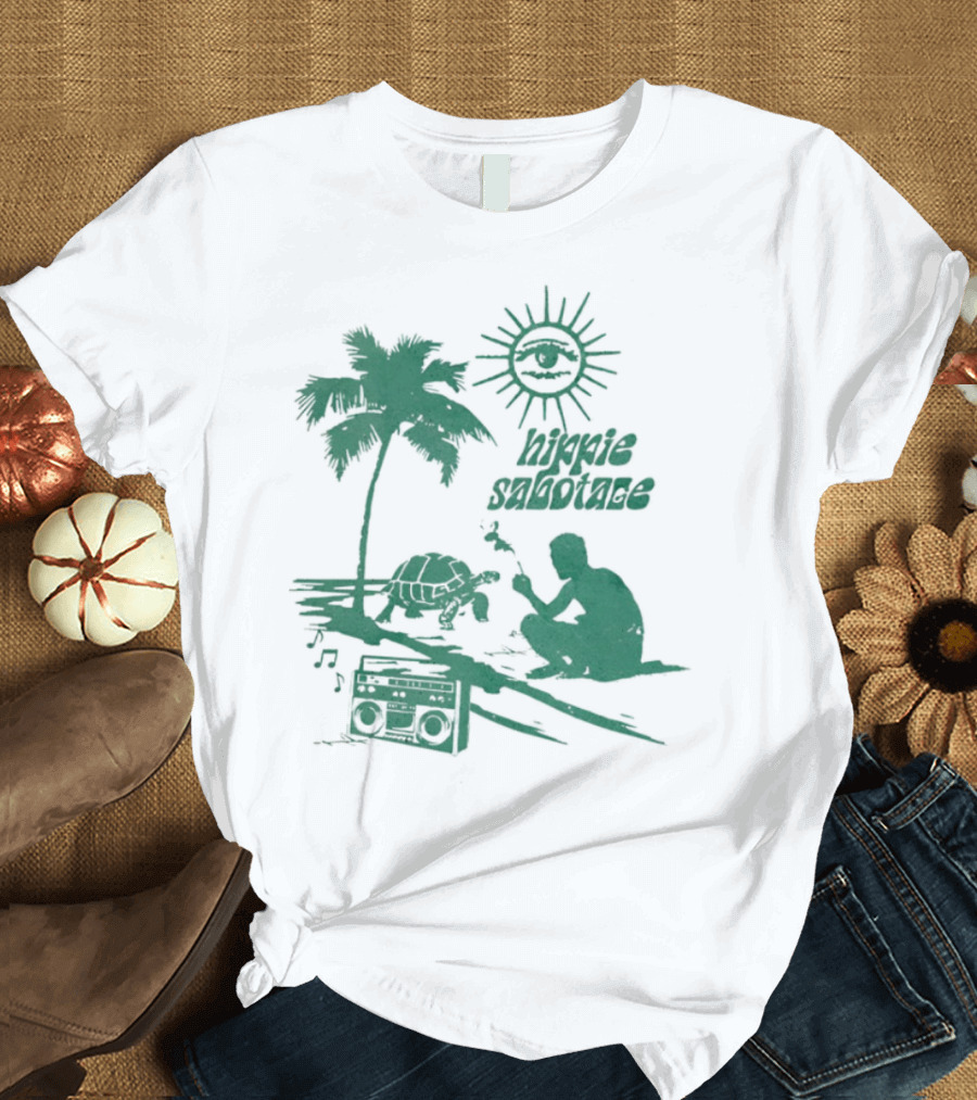 Hippie Sabotage 4-20 Island Sun Palm Turtle Boombox Peaceful Vibes T-Shirt