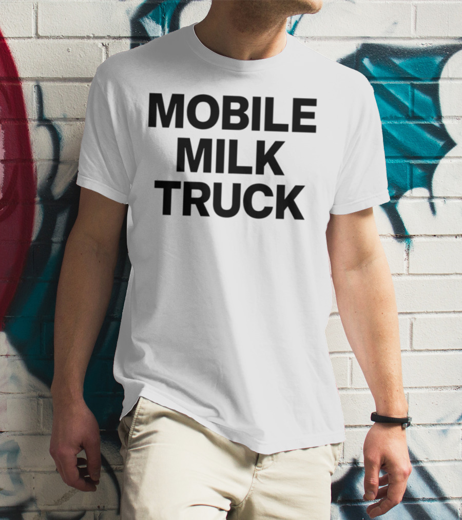 Mobile Milk Truck Dairy Time Bulldog Cartoon T-Shirt