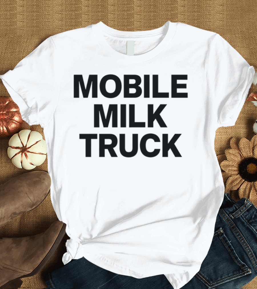 Mobile Milk Truck Dairy Time Bulldog Cartoon T-Shirt