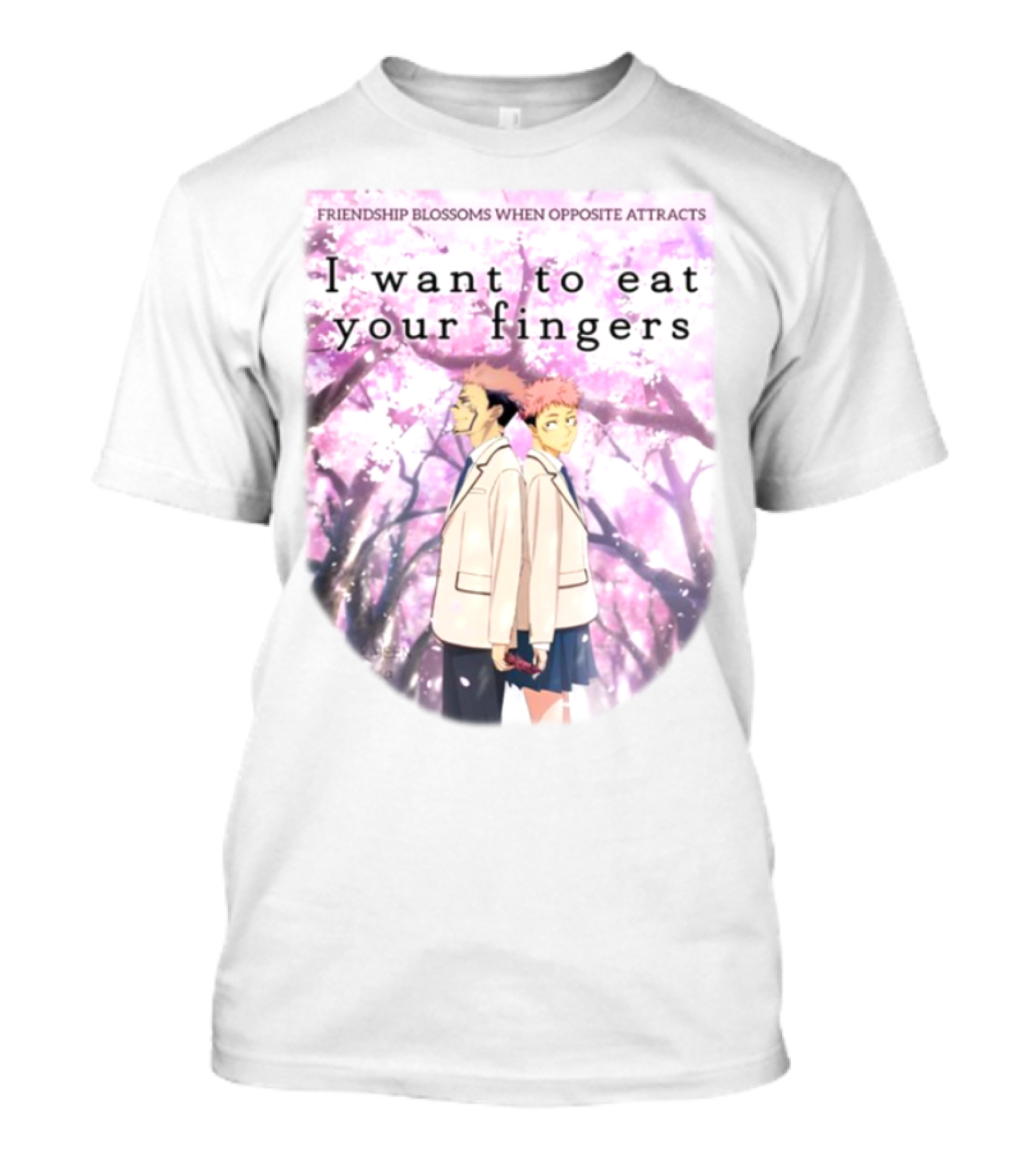 Friendship Blossoms When Opposites Attract I Want To Eat Your Fingers Anime Scene T-Shirt