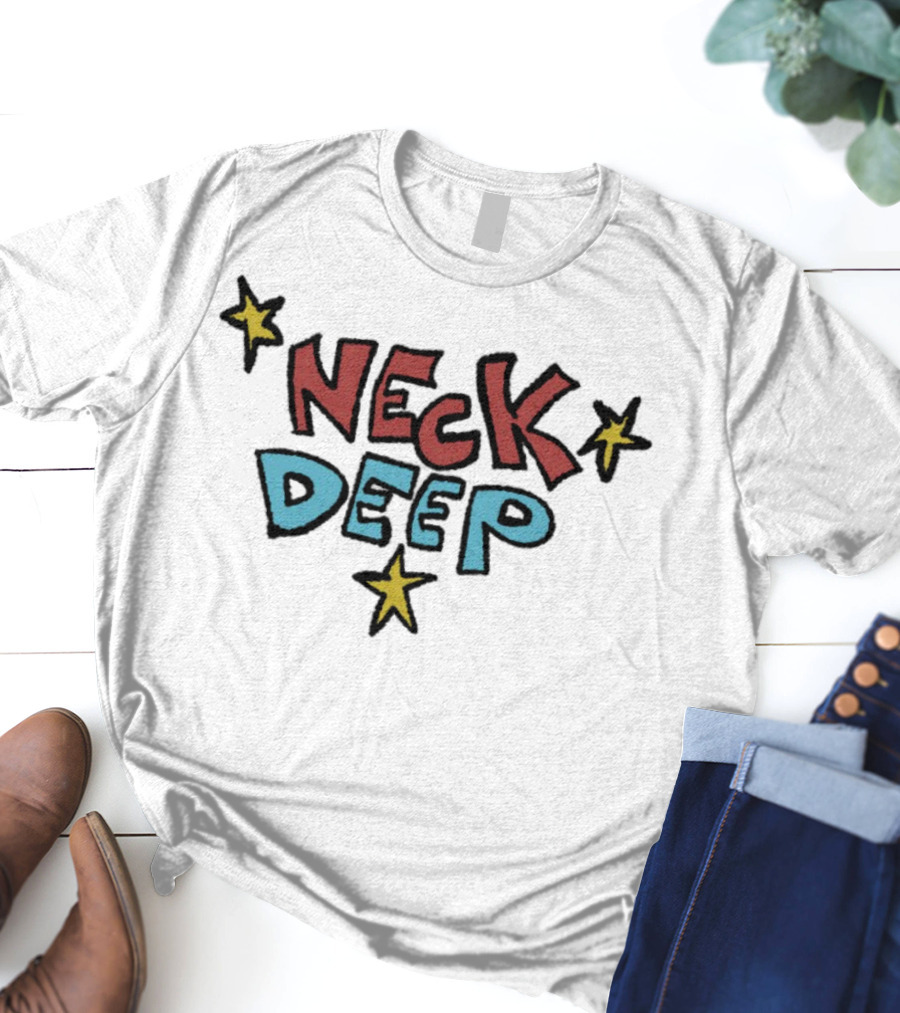 Neck Deep World Exclusive Stars Red Blue Text T-Shirt