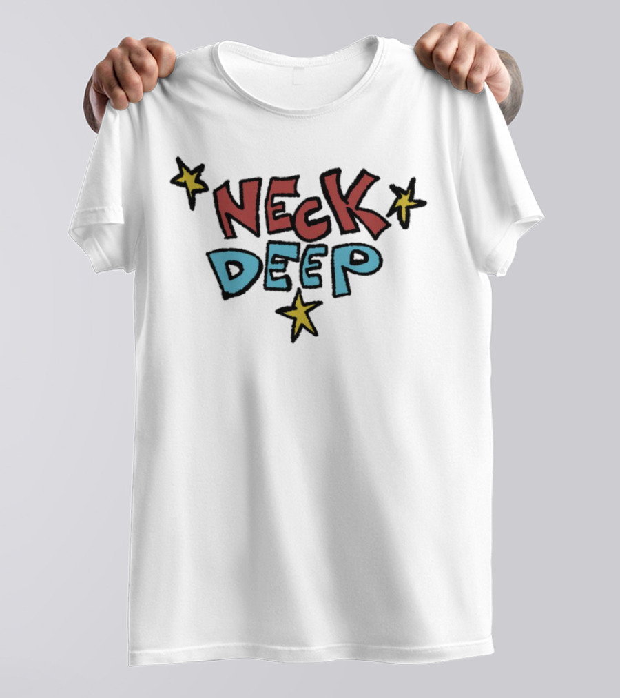 Neck Deep World Exclusive Stars Red Blue Text T-Shirt