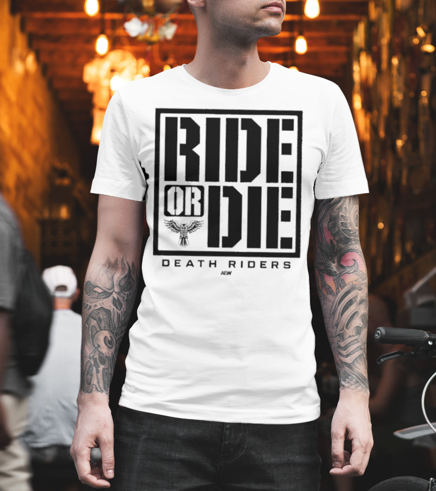 Death Riders Ride Or Die Skeleton Biker Gang AEW T-Shirt
