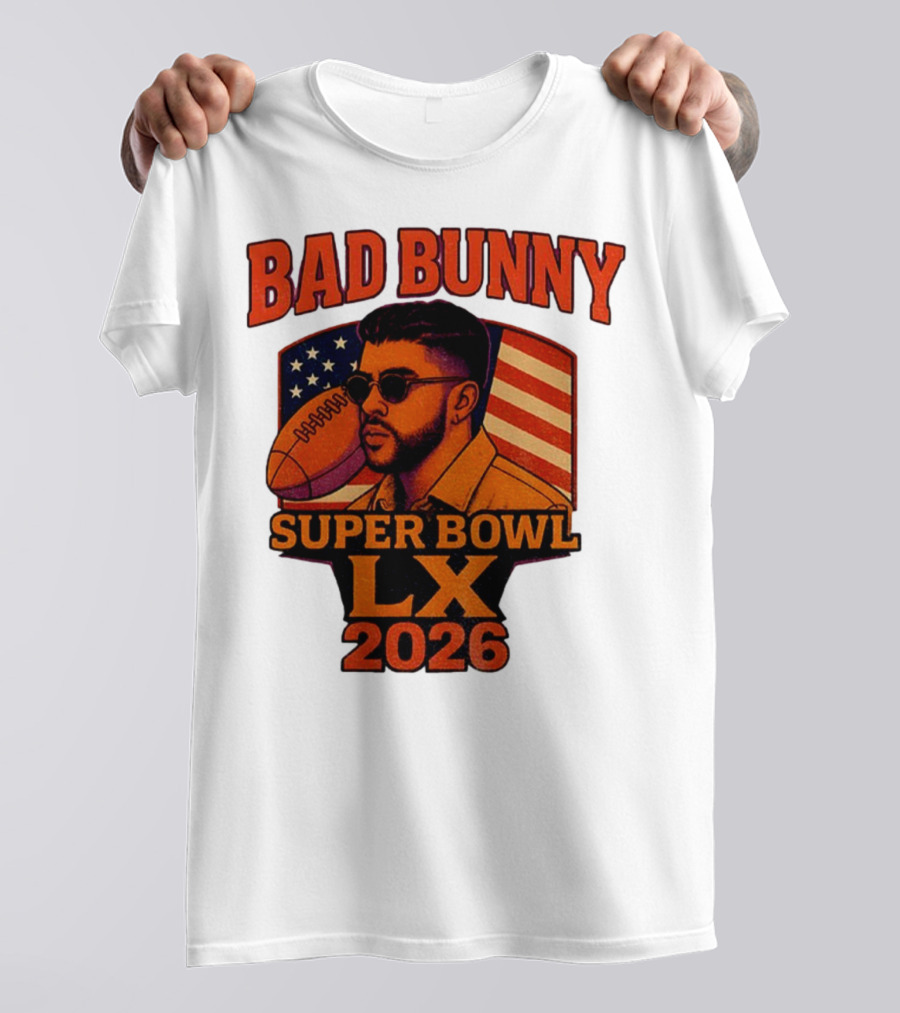 Bad Bunny Super Bowl LX 2026 American Flag Football Graphic T-Shirt
