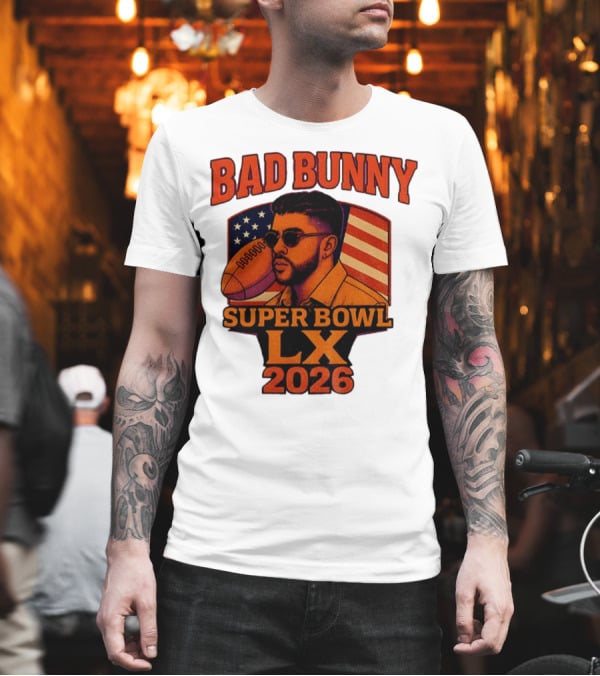 Bad Bunny Super Bowl LX 2026 American Flag Football Graphic T-Shirt