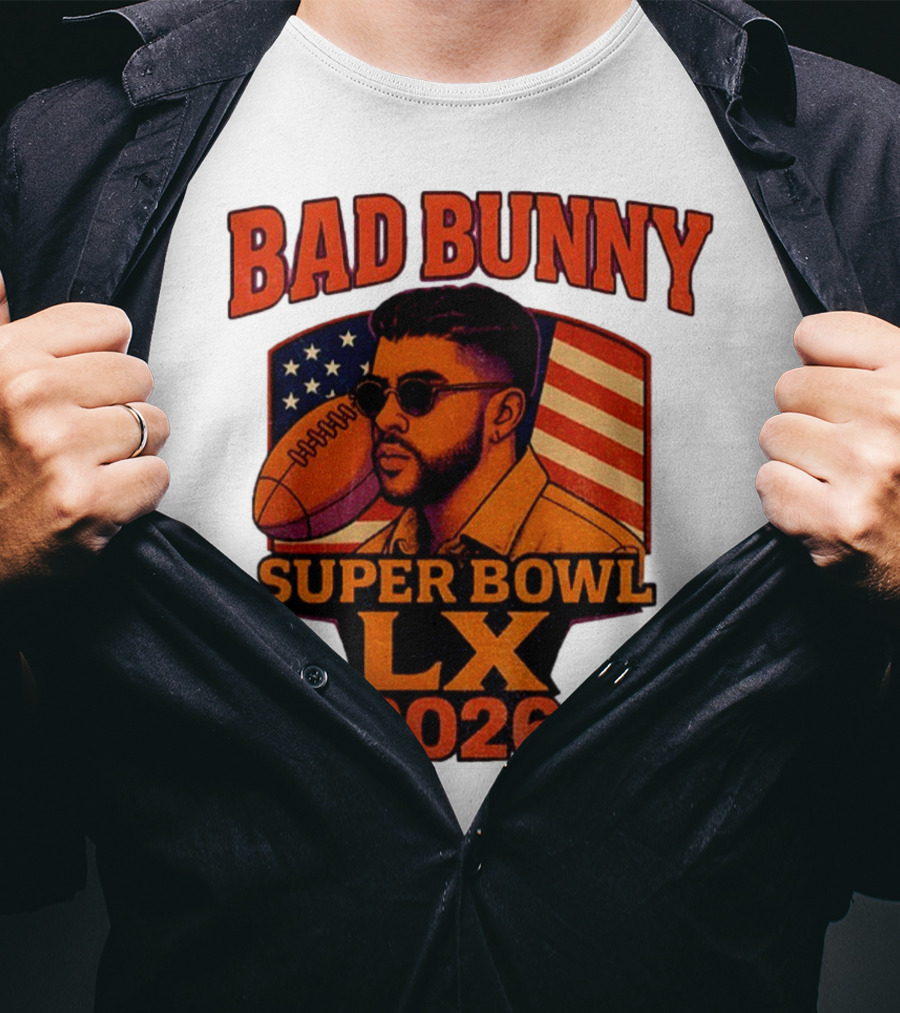Bad Bunny Super Bowl LX 2026 American Flag Football Graphic T-Shirt