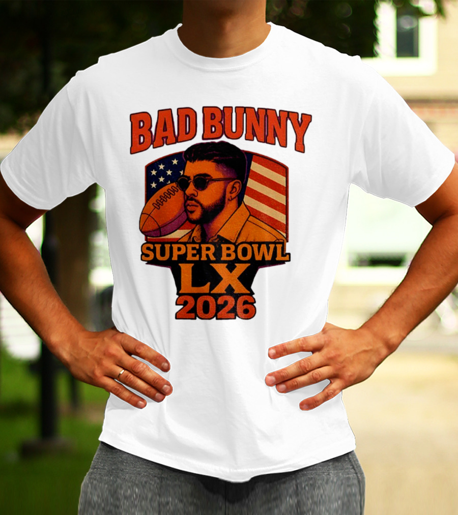 Bad Bunny Super Bowl LX 2026 American Flag Football Graphic T-Shirt
