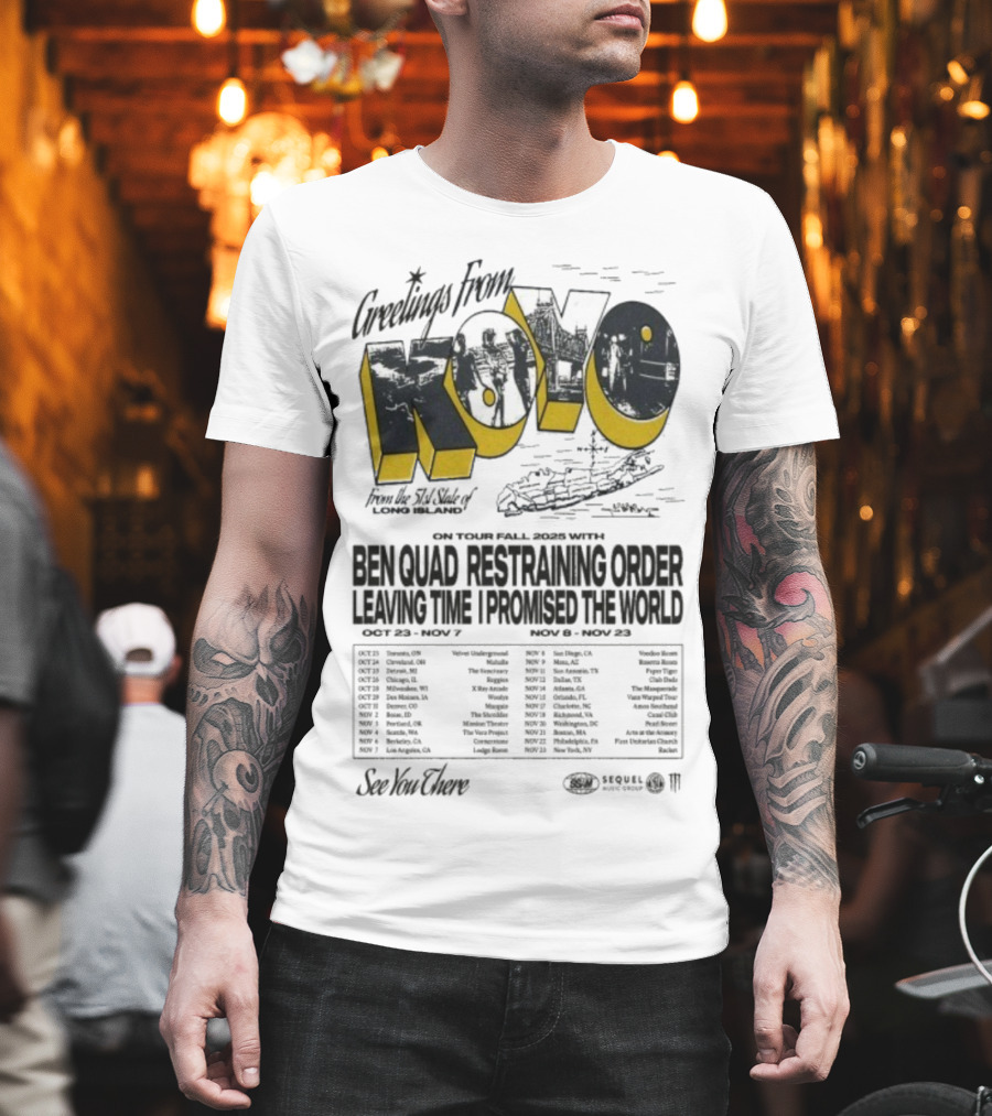 Greetings From Koyo Tour Fall 2025 Ben Quad Restraining Order Leaving Time I Promised The World T-Shirt