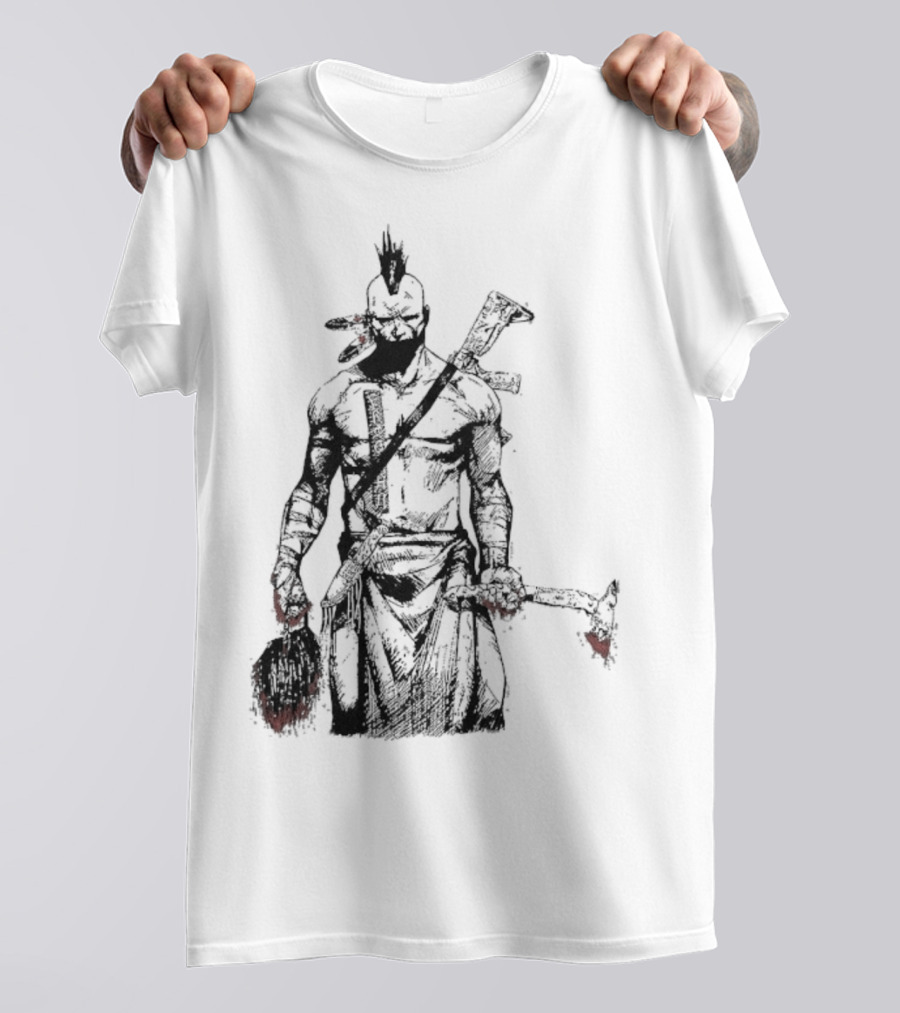 Half Face Blades Scalper Axe Warrior Style T-Shirt