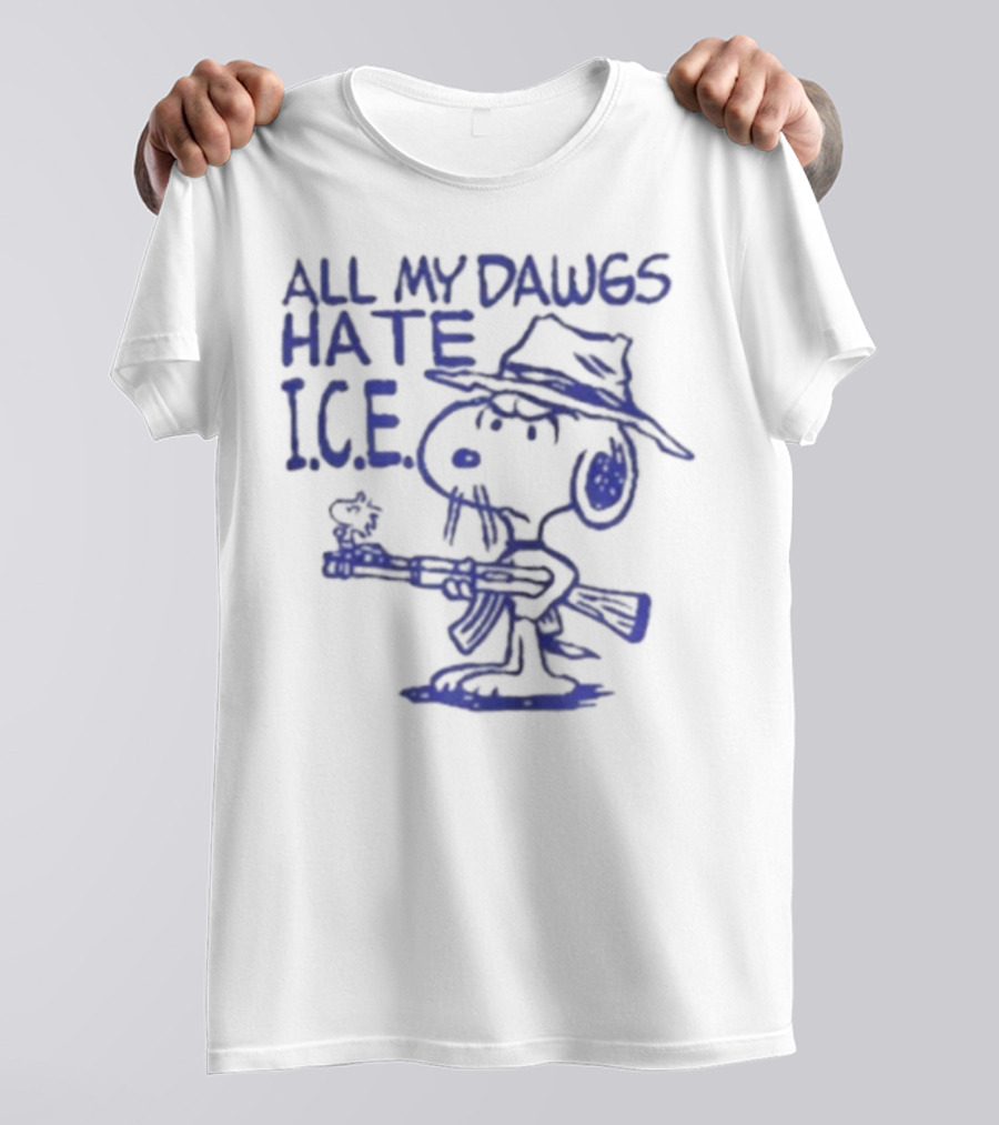 Snoopy Peanuts All My Dawgs Hate I.C.E. T-Shirt