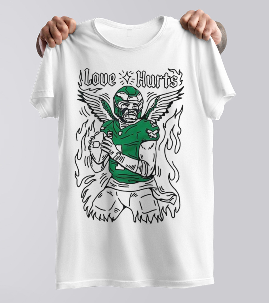Love Hurts Jalen Hurts Philadelphia Eagles Football Wings Flames T-Shirt
