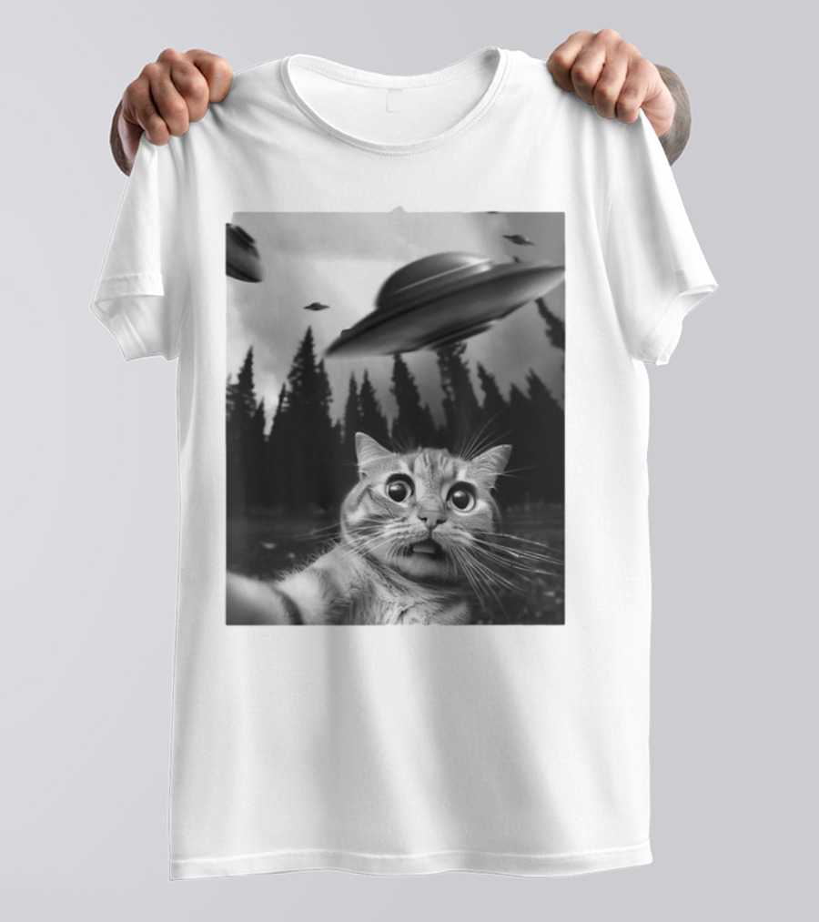 Keith Hernandez Cat Selfie Ufos Forest Scene T-Shirt