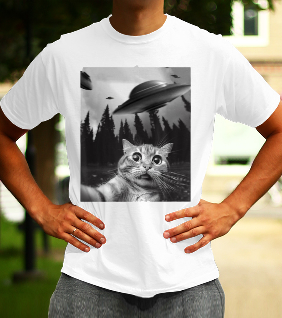 Keith Hernandez Cat Selfie Ufos Forest Scene T-Shirt