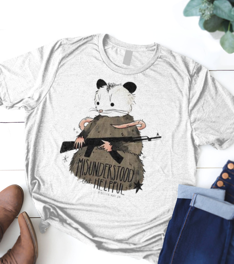 Misunderstood But Helpful Opossum With Rifle Artwork T-Shirt
