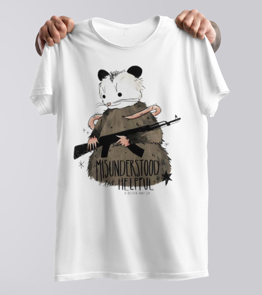Misunderstood But Helpful Opossum With Rifle Artwork T-Shirt