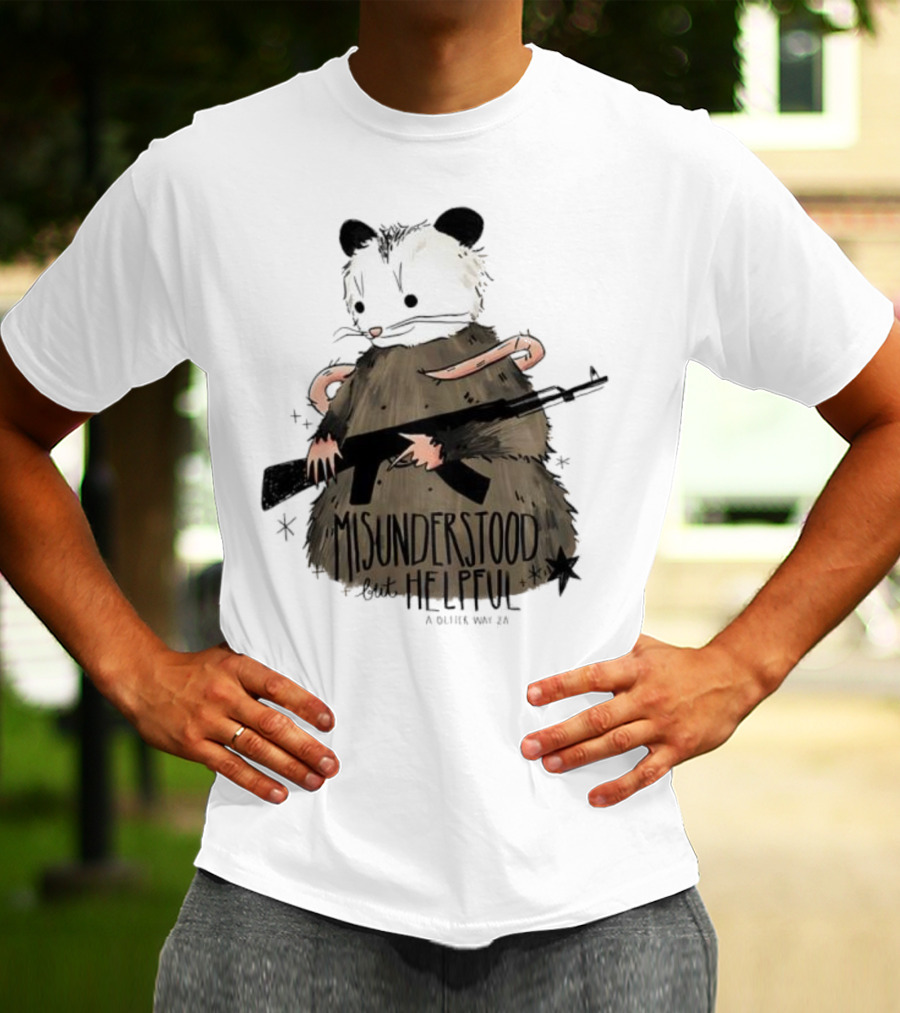 Misunderstood But Helpful Opossum With Rifle Artwork T-Shirt