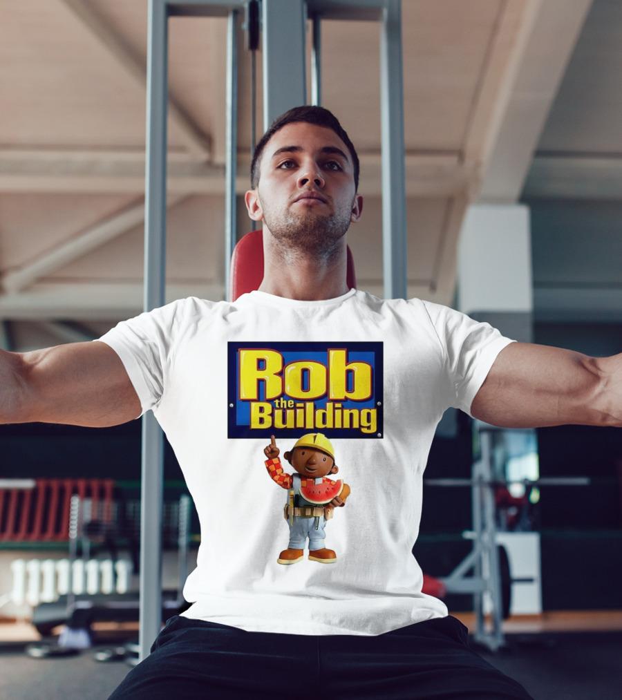 Rob The Building Cartoon Construction Character Eating Watermelon T-Shirt