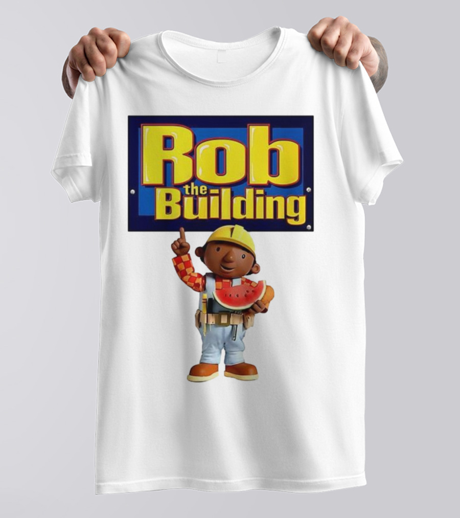 Rob The Building Cartoon Construction Character Eating Watermelon T-Shirt