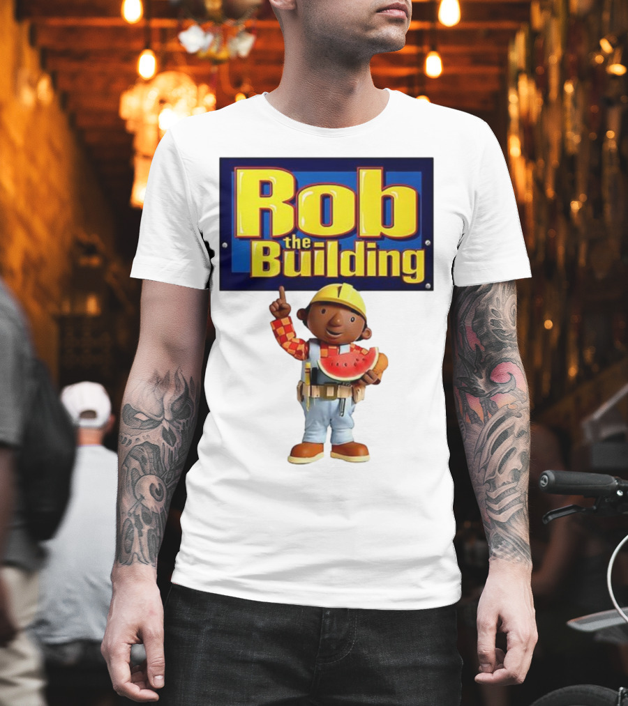 Rob The Building Cartoon Construction Character Eating Watermelon T-Shirt