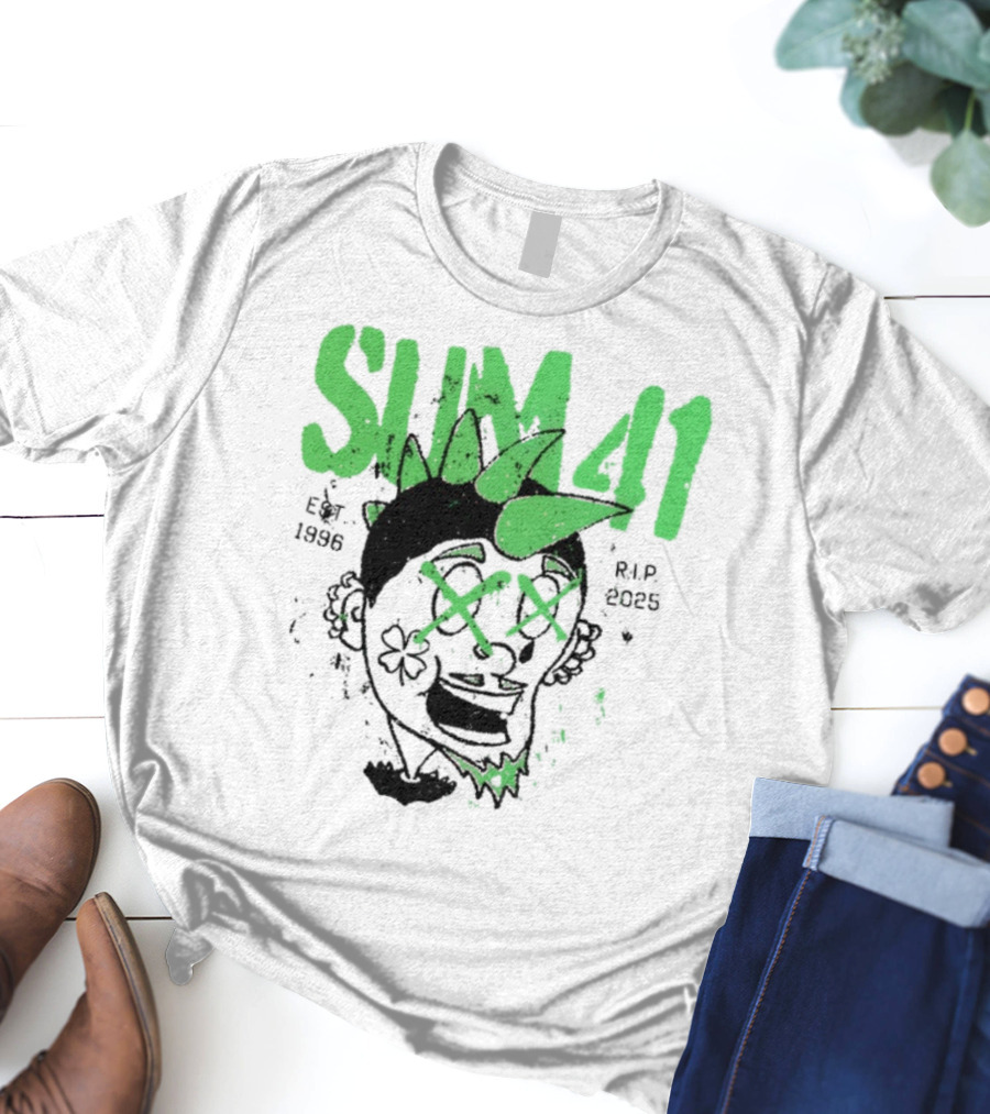 Sum41 St Patrick's Day Punk Skull Green Spikes T-Shirt