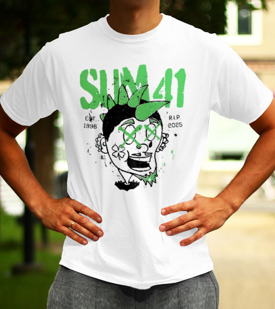 Sum41 St Patrick's Day Punk Skull Green Spikes T-Shirt
