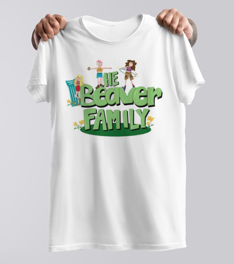 He Beaver Family Fun Characters With Flower Accents T-Shirt