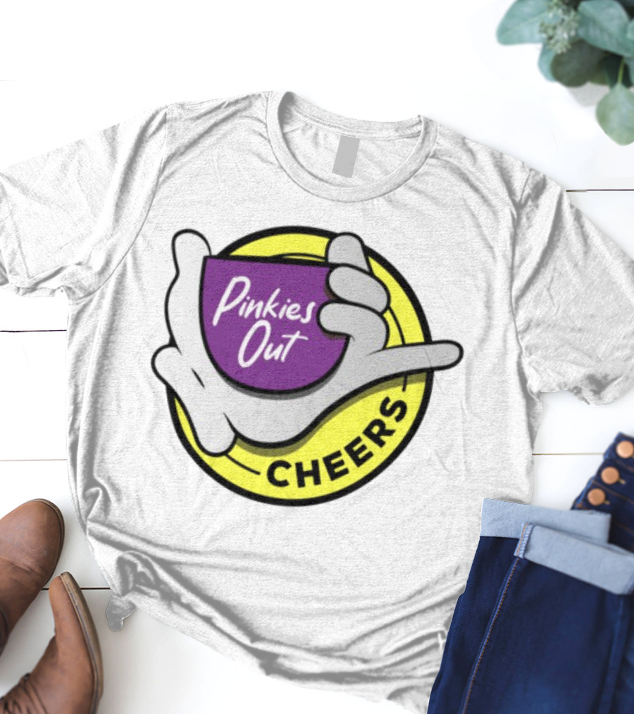 Pinkies Out Cheers Hand Gesture Circle Yellow Background T-Shirt