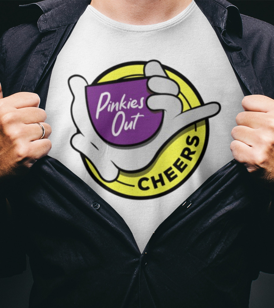 Pinkies Out Cheers Hand Gesture Circle Yellow Background T-Shirt