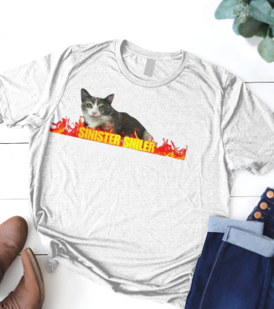Sinister Sniler Cat With Flames Image T-Shirt