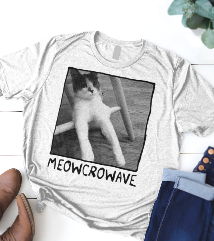 Meowcrowave Cat Humor With Cute Black And White Cat Image T-Shirt